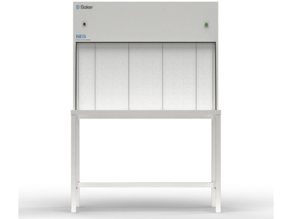 CleanAir by Baker, hotte à poudre de la série NEG sur un support. Enceinte de balance pour la manipulation et le pesage de poudres dangereuses.