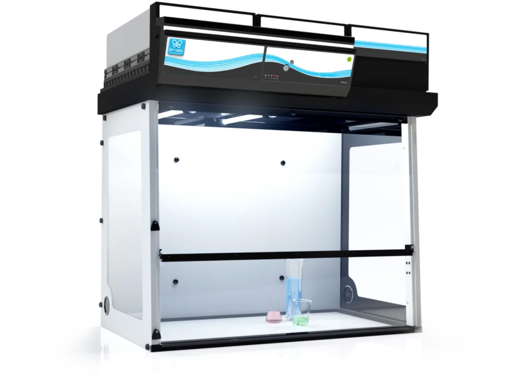 Erlab captair 483 smart wide ductless fume hood. 124 cm wide laboratory hood for user protection against chemicals.