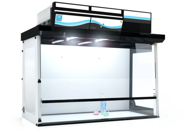 Erlab captair 633 smart wide ductless fume hood. Hotte de laboratoire de 156 cm de large pour la protection des utilisateurs contre les produits chimiques.