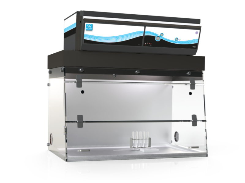 Cabinet PCR Erlab Captair 321 100 cm pour la décontamination UV-C de l'ADN et de l'ARN entre les cycles PCR et la protection des échantillons PCR contre la contamination croisée par un flux laminaire vertical d'air filtré HEPA.