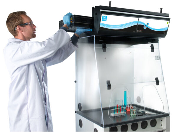 Carbon filter replacement on an Erlab Captair Smart ductless fume hood