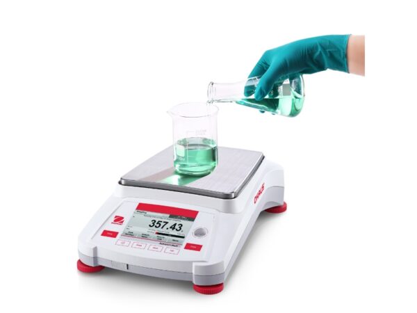 Sample loading on Ohausadventurer 0.01g precision balance