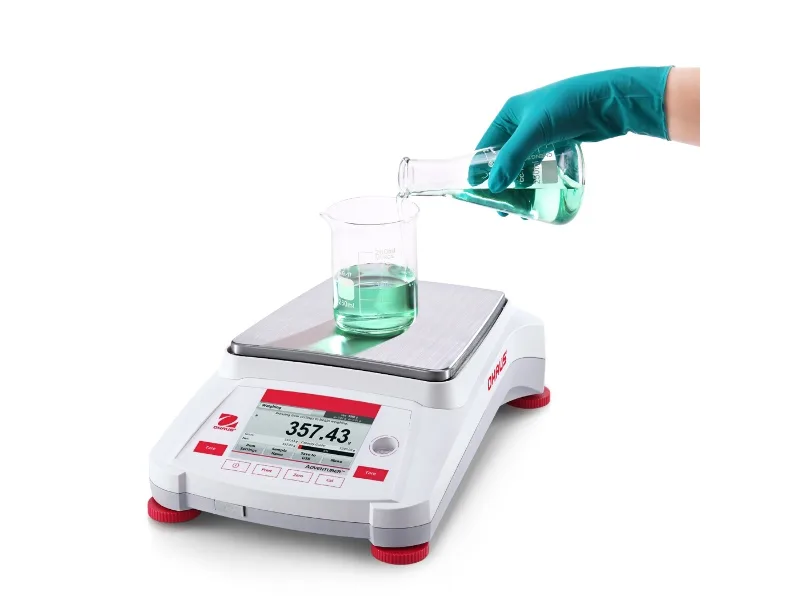 Sample loading on Ohausadventurer 0.01g precision balance