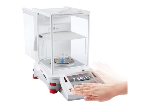 Ohaus Explorer semi micro balance with automatic doors and build-in Ionizer. Door opening with sensors