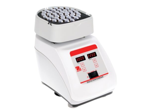 Ohaus vxhddg heavy duty vortex mixer with insert loaded with microtubes.