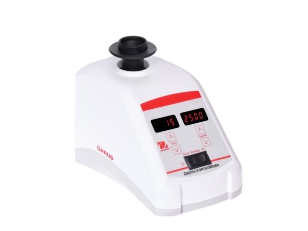 Ohaus vxmndg vortex mixer with cuphead insert and digital control for laboratory sample mixing.