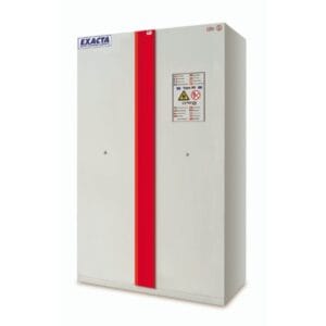 Armoire ignifuge 90 minutes - Haute, 2 portes - 3 étagères de rétention en inox, 1 bac de rétention et 1 grille - L 1200 x P 600 x H 1950 mm