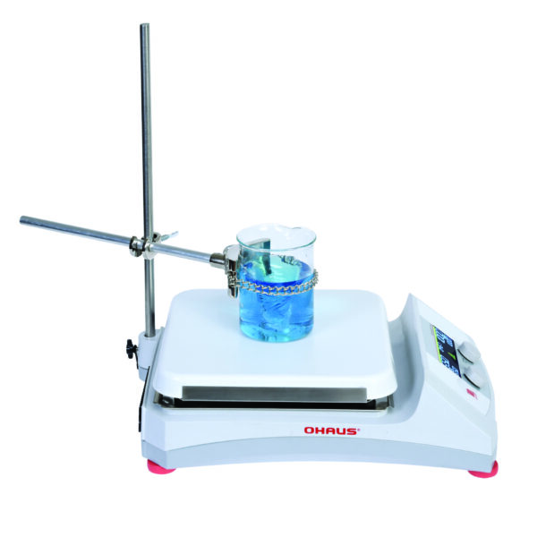 Ohaus guardian e-G71HS10C lab hot plate stirrer. beaker side view