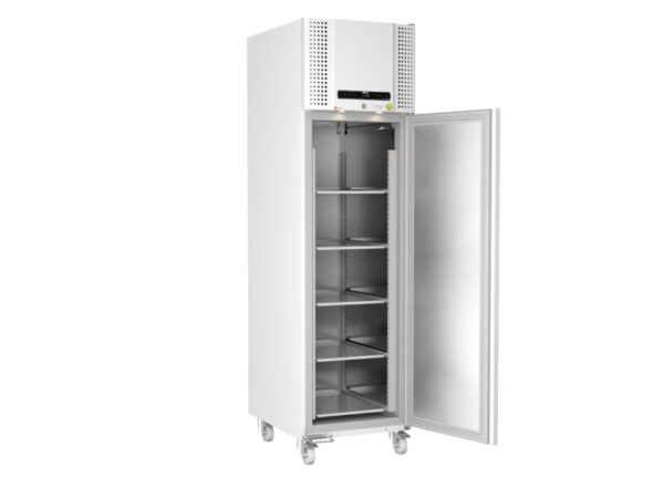 GMP pharmaceutical refrigerator with explosion safety – BioPlus ER500 with open door shown with clean white exterior, ideal for professional environments