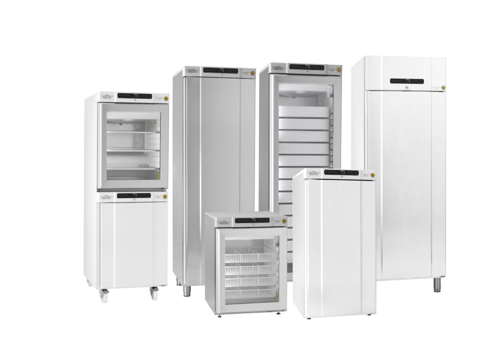 Full lineup of Gram Bioline BioCompact II laboratory fridges and freezers designed for scientific and pharmaceutical cold storage.
