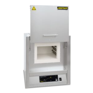 Nabertherm LT 9/14 laboratory muffle furnace with open upward-hinged door and exposed side heating elements