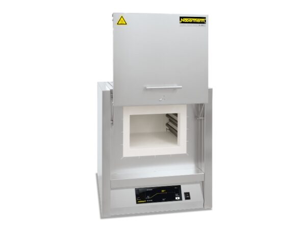 Nabertherm LT 9/14 laboratory muffle furnace with open upward-hinged door and exposed side heating elements