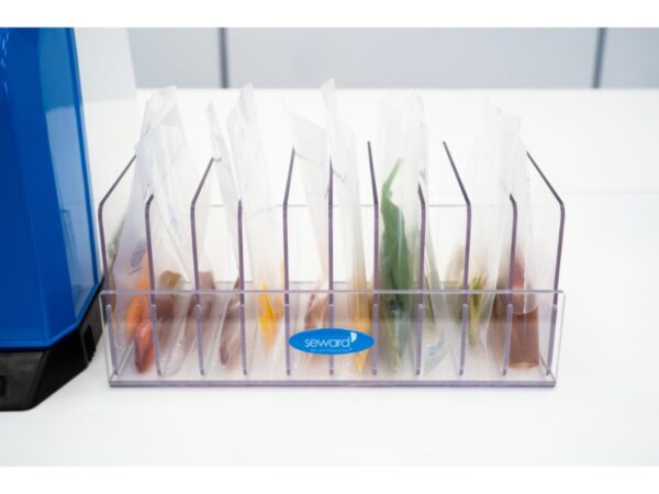 BA6096 Stomacher 400 bag rack with 10-place layout for efficient lab workflow