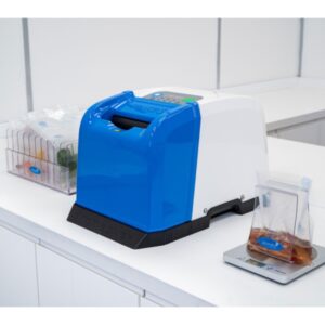 Stomacher 80 Micro Biomaster lab blender for small volume microbiological sample preparation. With bag rack and bag opener on scale