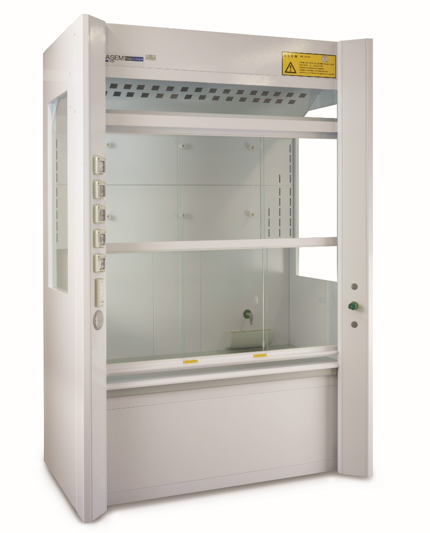 Side view of Asem CP0 distillation fume hood with EN 14175 certification for laboratory safety