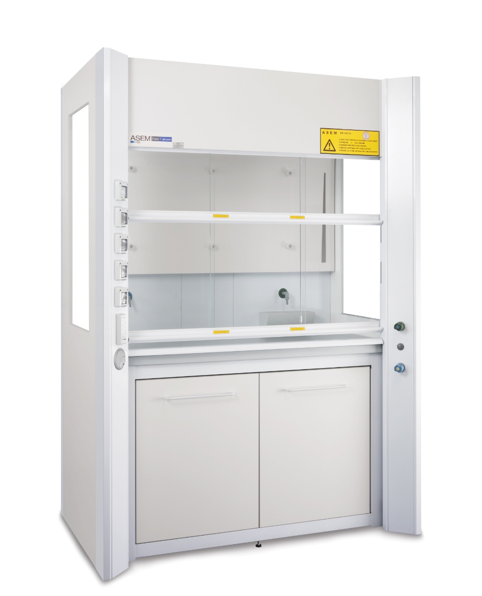 Asem CP1 double sash fume hood EN 14175, class 1 laminate design for chemical safety in laboratories