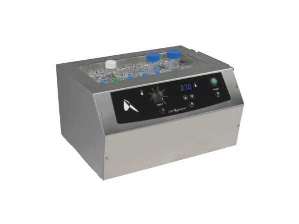 Lab Armor M706 bead bath with metal bath beads and laboratory sample tubes