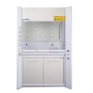 Asem CP1 single sash fume hood, EN 14175 certified, with fire-resistant laminate panels for lab safety