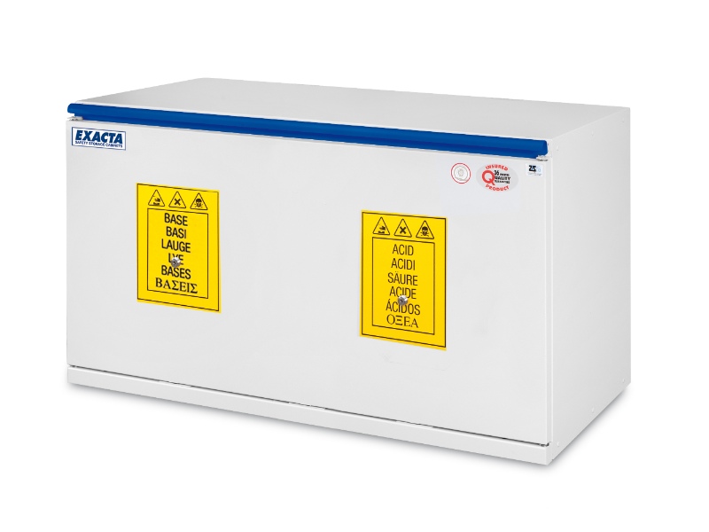 Exacta EO711ABT large laboratory cabinet for acids and bases, dual-compartment under-bench chemical storage cabinet for safe chemical segregation, 105 kg.