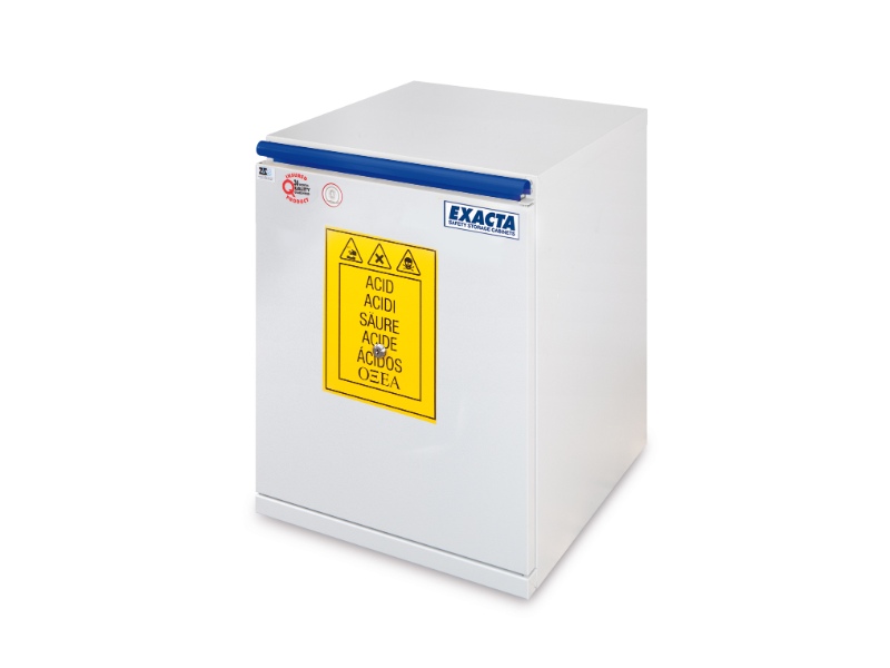 Exacta EO704AT acid storage cabinet, compact hazardous materials cabinet for laboratories, EN 14470 safety storage for corrosive chemicals, 9L capacity.