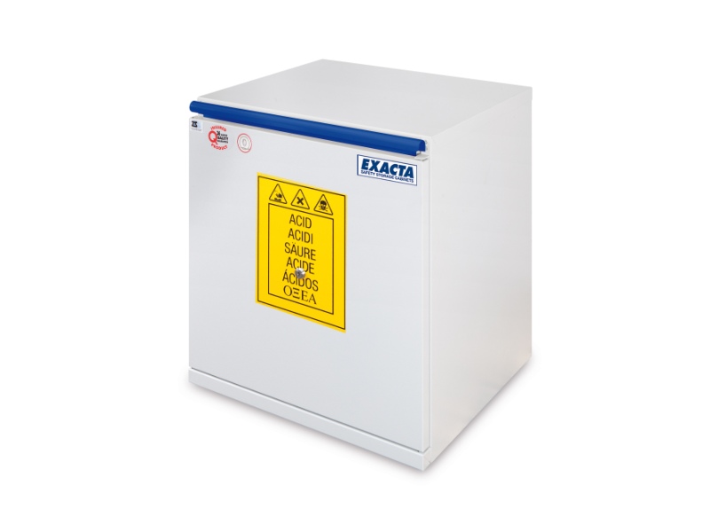 Exacta EO705AT under-bench hazardous substance cabinet, acid storage safety cabinet certified EN 14470 for laboratory chemical safety, 12L capacity.