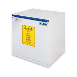 Exacta EO706AT safety storage cabinet for acids, EN 14470 compliant under-bench chemical cabinet for hazardous materials in labs, 15L capacity.