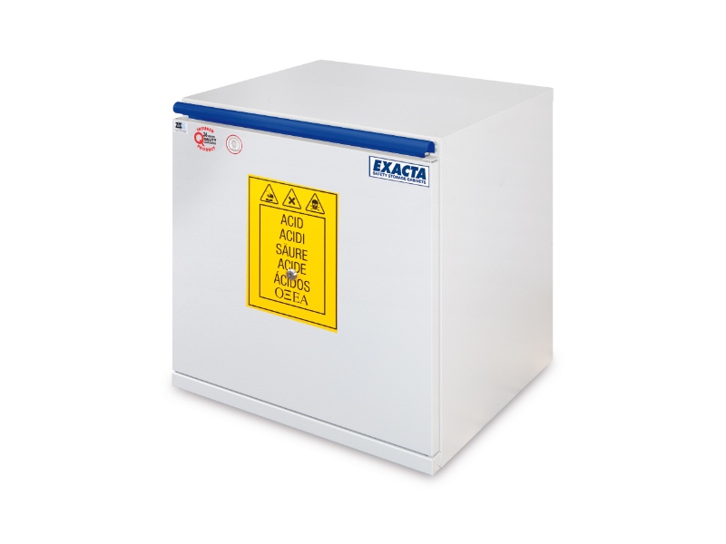 Exacta EO706AT safety storage cabinet for acids, EN 14470 compliant under-bench chemical cabinet for hazardous materials in labs, 15L capacity.