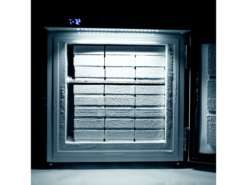 Open Nordic Lab ULT U35 ultra low freezer showing inner insulated drawers for secure sample preservation