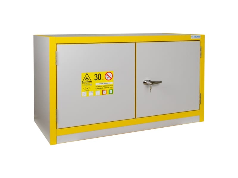 Trionyx 3032E Type 30 underbench flammable storage cabinet, 2 doors, 635 mm high, 60 L capacity closed