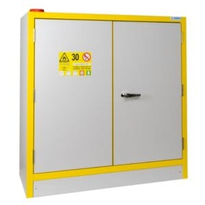 Trionyx 3033UE Type 30 flammable safety cabinet, 2 doors, 1198 mm high, 113 L storage, EN 14470-1, closed